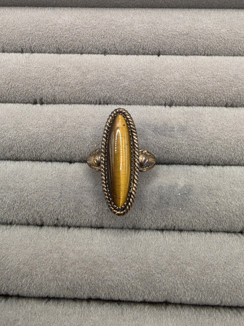 Tiger's Eye Oval Statement Ring Size 6 - Brown Gold Tone